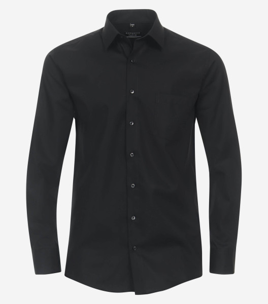 Chemise Redmond COMFORT FIT UNI POPELINE noir avec col Kent en coupe classique