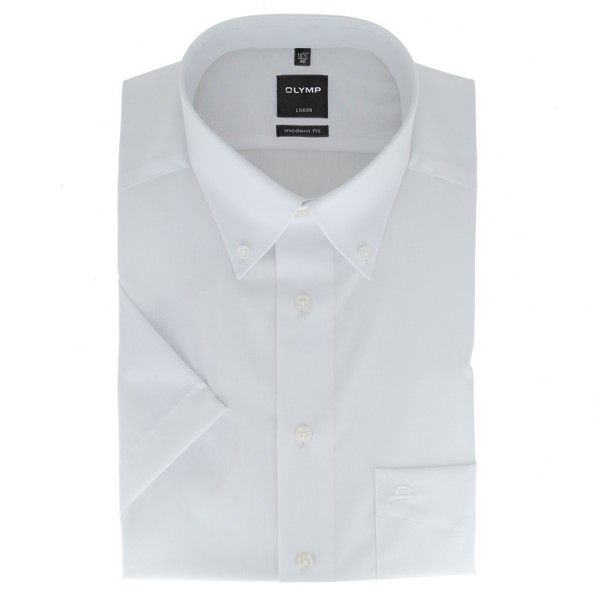 Chemise OLYMP Luxor modern fit UNI POPELINE blanc avec col Button Down en coupe moderne