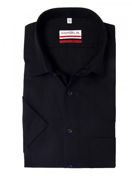 Camicia Marvelis MODERN FIT UNI POPELINE nero con Nuovo Kent collar in taglio moderno