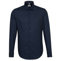 Seidensticker SHAPED Hemd UNI POPELINE dunkelblau mit Business Kent Kragen in moderner Schnittform