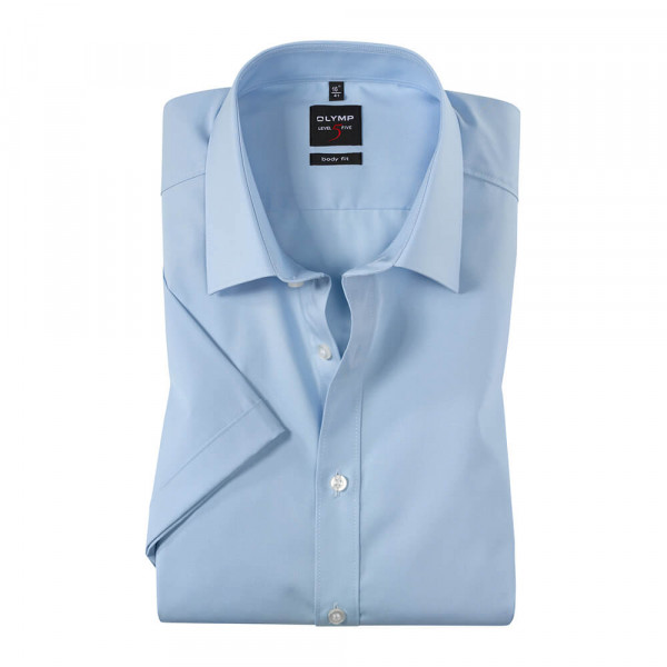 Chemise OLYMP Level Five body fit UNI POPELINE bleu clair avec col New York Kent en coupe étroite