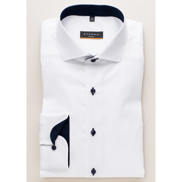 Camicia Eterna SLIM FIT BELLE OXFORD bianco con Spaccato collar in taglio stretto