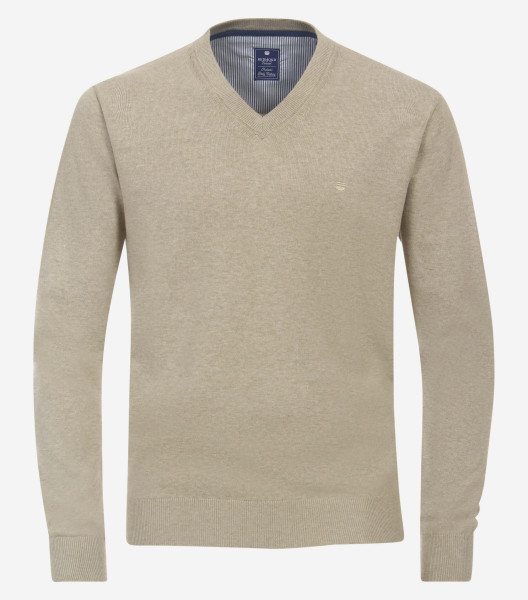 Ponticello Redmond REGULAR FIT MAGLIA beige con Scollo a V collar in taglio classico