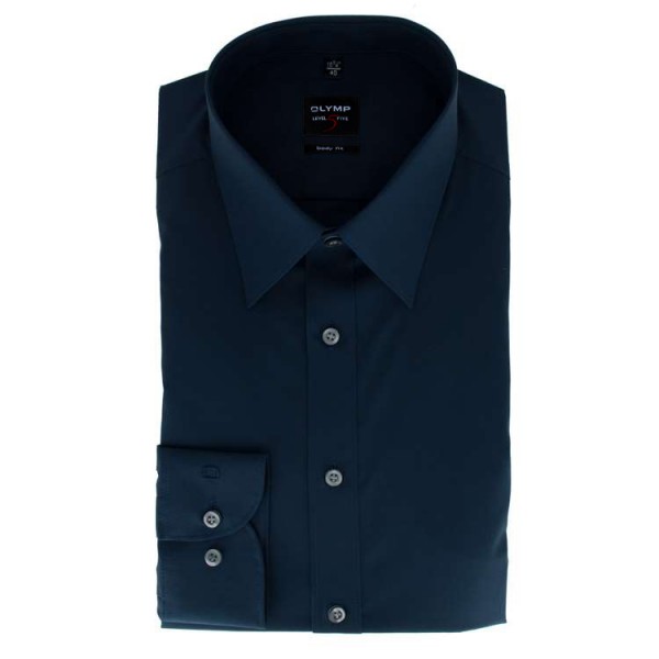 Camicia OLYMP Level Five body fit UNI POPELINE blu scuro con New York Kent collar in taglio stretto