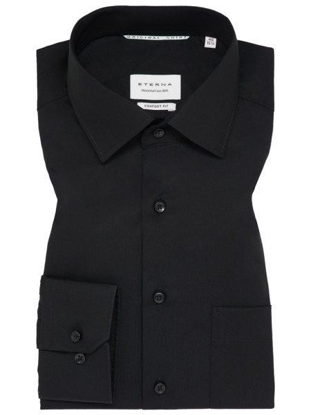 Camicia Eterna COMFORT FIT UNI POPELINE nero con Kent collar in taglio classico