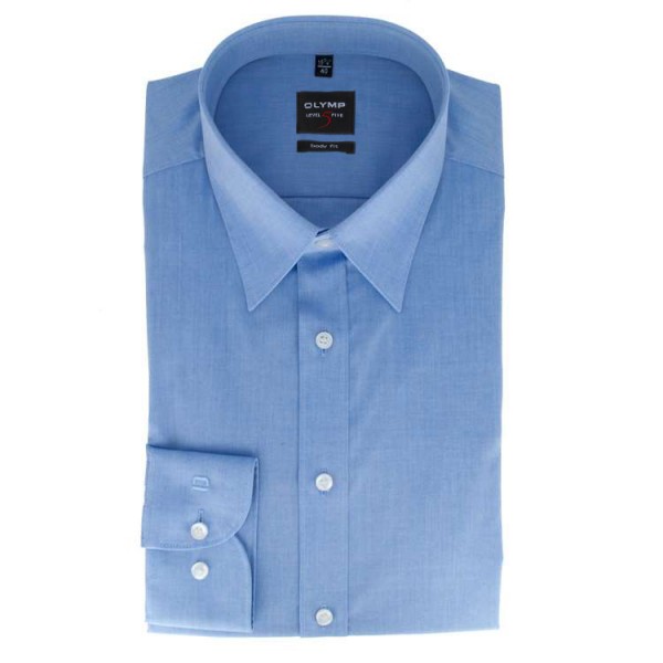 Chemise OLYMP Level Five body fit CHAMBRAY bleu moyen avec col New York Kent en coupe étroite