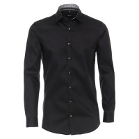 Camicia Venti BODY FIT TWILL nero con Kent collar in taglio stretto