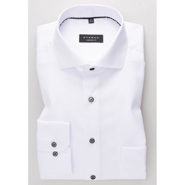 Camicia Eterna COMFORT FIT TWILL bianco con Spaccato collar in taglio classico