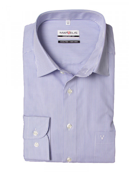 Camicia Marvelis COMFORT FIT UNI POPELINE azzurro con Nuovo Kent collar in taglio classico