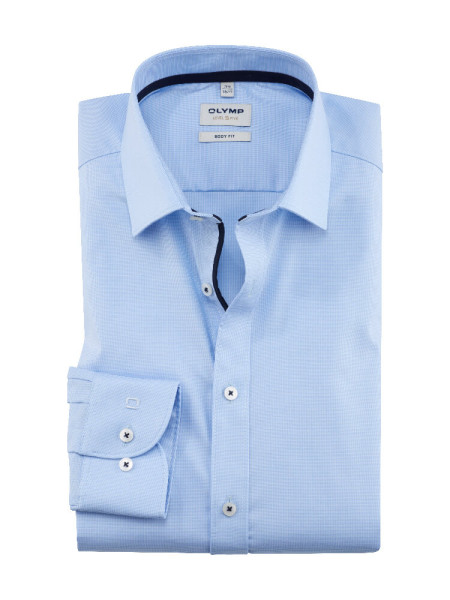 OLYMP Level Five body fit Hemd UNI STRETCH hellblau mit New York Kent Kragen in schmaler Schnittform