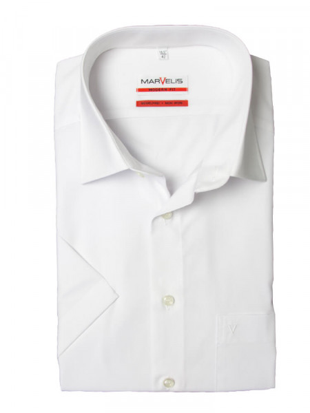 Chemise Marvelis MODERN FIT UNI POPELINE blanc avec col Nouveau Kent en coupe moderne