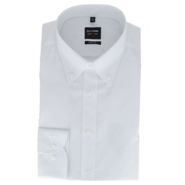 OLYMP Level Five body fit Hemd UNI POPELINE weiss mit Button Down Kragen in schmaler Schnittform