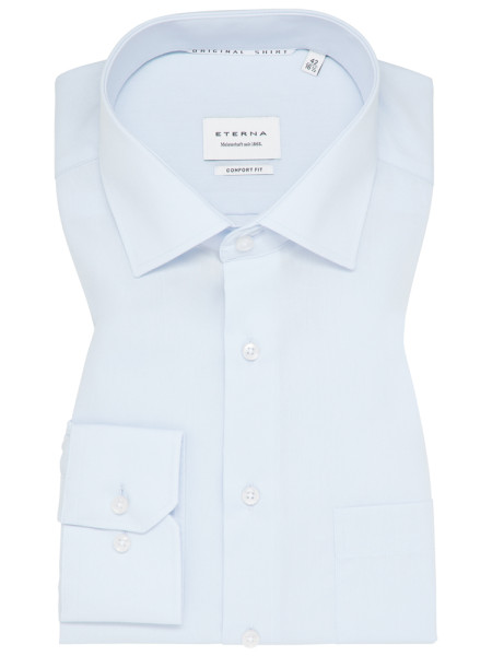 Camicia Eterna COMFORT FIT UNI POPELINE azzurro con Kent collar in taglio classico