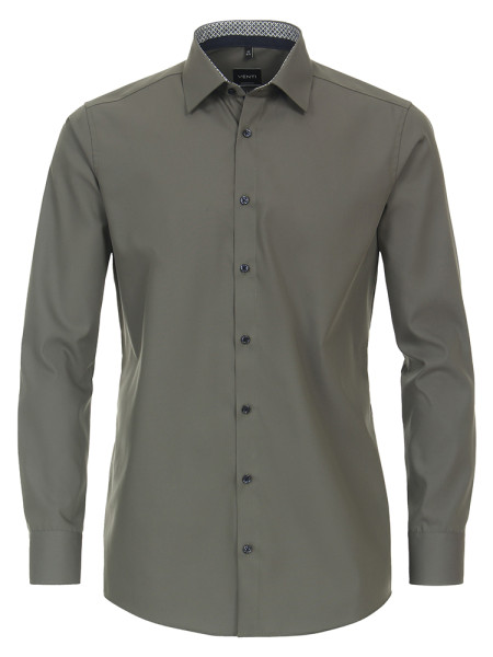 Chemise Venti MODERN FIT UNI POPELINE vert avec col Kent en coupe moderne