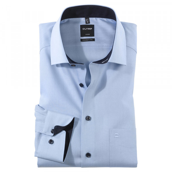 Chemise OLYMP Luxor modern fit FAUX UNI bleu clair avec col Global Kent en coupe moderne