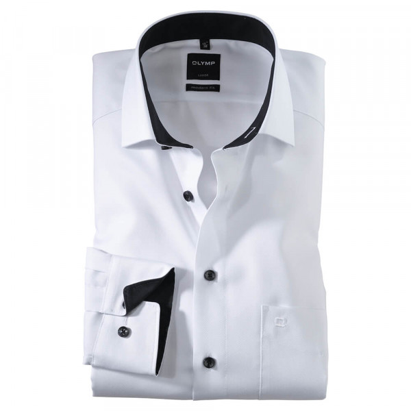 Camicia OLYMP Luxor modern fit FAUX UNI bianco con Global Kent collar in taglio moderno