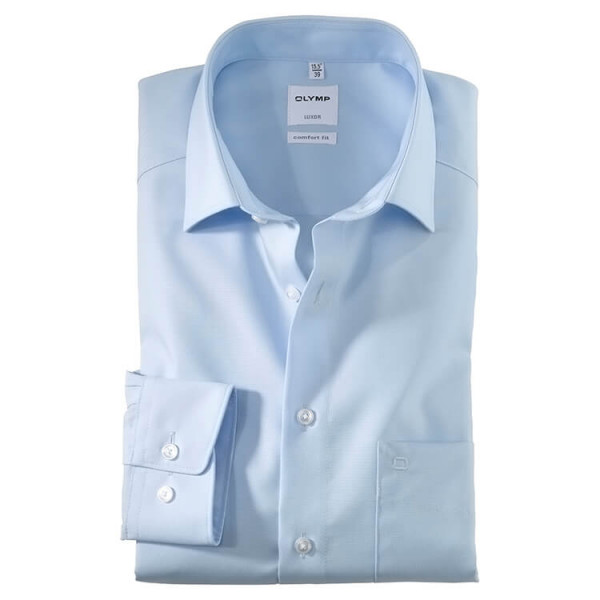 Camicia OLYMP Luxor comfort fit UNI POPELINE azzurro con Nuovo Kent collar in taglio classico