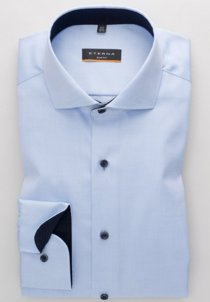 Camicia Eterna SLIM FIT TWILL azzurro con Spaccato collar in taglio stretto