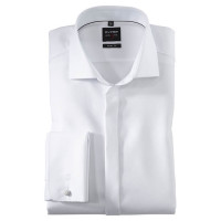 Chemise OLYMP Level Five soirée body fit FAUX UNI blanc avec col Royal Kent en coupe étroite