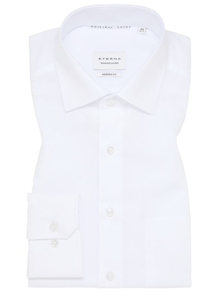 Chemise Eterna MODERN FIT UNI POPELINE blanc avec col Kent en coupe moderne