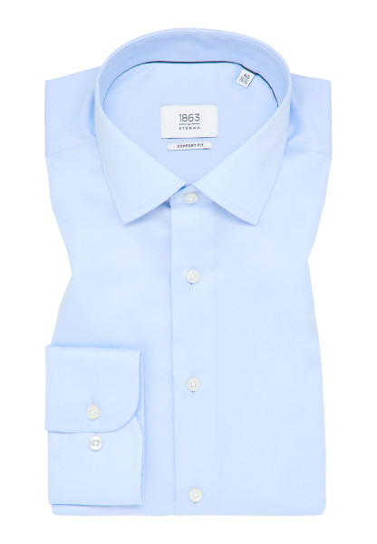 Camicia Eterna COMFORT FIT TWILL azzurro con Kent collar in taglio classico