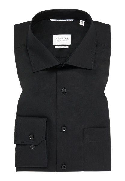 Camicia Eterna MODERN FIT UNI POPELINE nero con Kent collar in taglio moderno