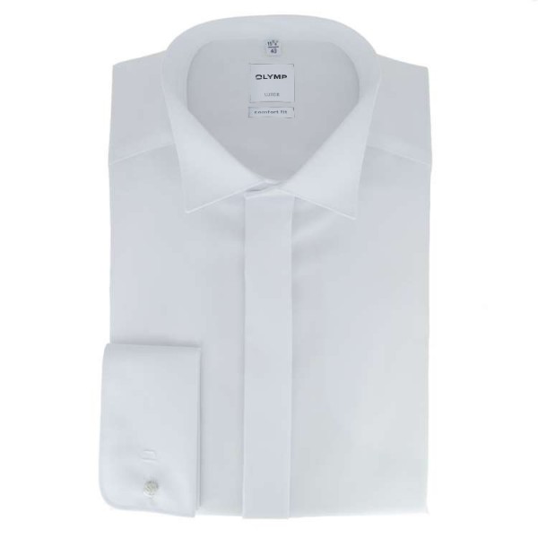 Camicia OLYMP Luxor soirée comfort fit UNI POPELINE bianco con Ala collar in taglio classico