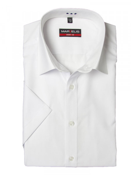 Camicia Marvelis BODY FIT UNI POPELINE bianco con New York Kent collar in taglio stretto