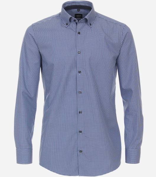 Venti Hemd MODERN FIT UNI POPELINE mittelblau mit Button Down Kragen in moderner Schnittform