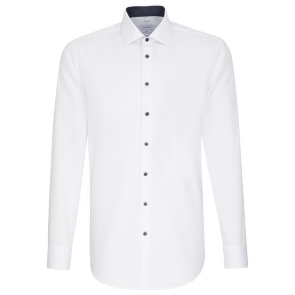 Camicia Seidensticker SLIM FIT UNI POPELINE bianco con Business Kent collar in taglio stretto