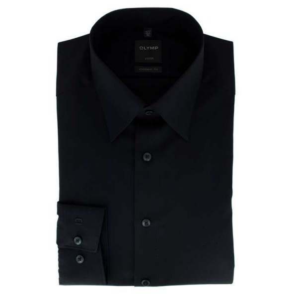 Camicia OLYMP Luxor modern fit UNI POPELINE nero con Nuovo Kent collar in taglio moderno