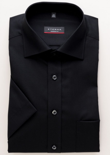 Camicia Eterna MODERN FIT UNI POPELINE nero con Kent collar in taglio moderno