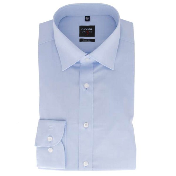 Camicia OLYMP Level Five body fit CHAMBRAY azzurro con New York Kent collar in taglio stretto