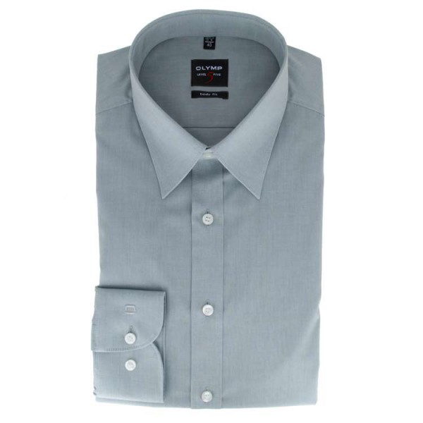 Camicia OLYMP Level Five body fit CHAMBRAY grigio con New York Kent collar in taglio stretto