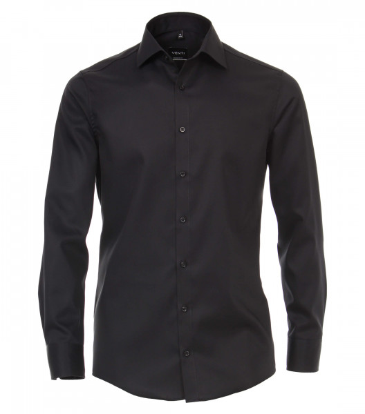 Chemise Venti MODERN FIT UNI POPELINE noir avec col Kent en coupe moderne