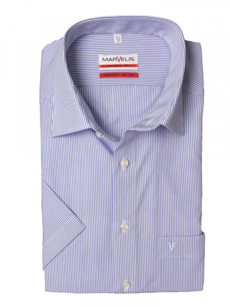 Chemise Marvelis MODERN FIT UNI POPELINE bleu clair avec col Nouveau Kent en coupe moderne