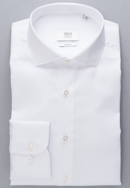 Camicia Eterna SLIM FIT TWILL bianco con Spaccato collar in taglio moderno