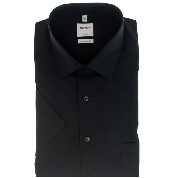 Camicia OLYMP Luxor comfort fit UNI POPELINE nero con Nuovo Kent collar in taglio classico