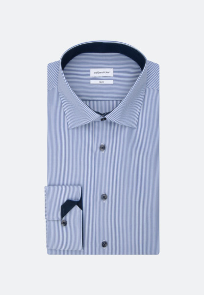 Camicia Seidensticker SLIM FIT UNI POPELINE blu medio con Business Kent collar in taglio stretto