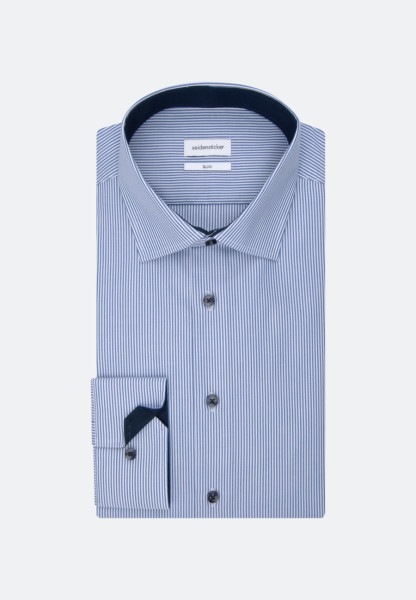 Chemise Seidensticker SLIM FIT UNI POPELINE bleu moyen avec col Business Kent en coupe étroite