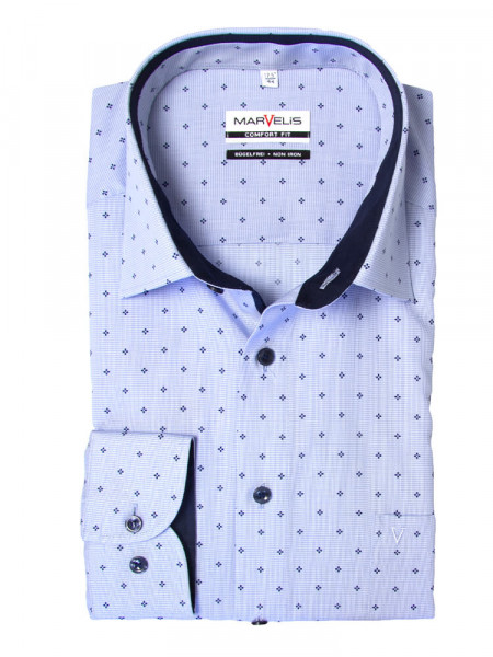 Marvelis COMFORT FIT Hemd PRINT hellblau mit New Kent Kragen in klassischer Schnittform
