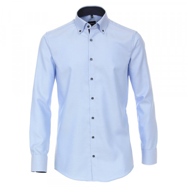 Venti Hemd MODERN FIT STRUKTUR hellblau mit Button Down Kragen in moderner Schnittform