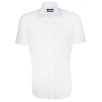 Chemise Seidensticker SHAPED UNI POPELINE blanc avec col Business Kent en coupe moderne