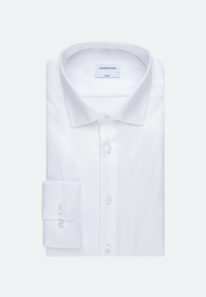 Camicia Seidensticker SLIM FIT TWILL bianco con Business Kent collar in taglio stretto