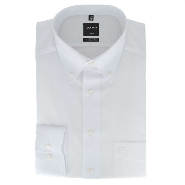 Chemise OLYMP Luxor modern fit UNI POPELINE blanc avec col Button Down en coupe moderne