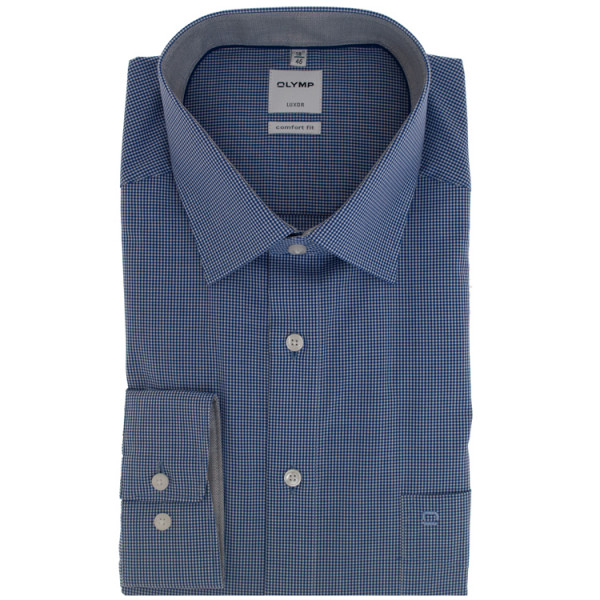 Camicia OLYMP Luxor comfort fit OFFICE blu scuro con Nuovo Kent collar in taglio classico