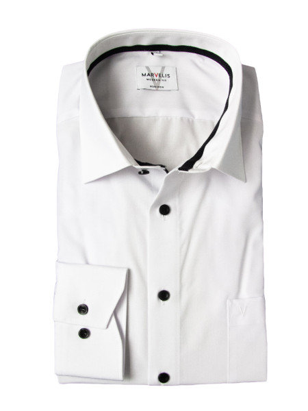 Camicia Marvelis MODERN FIT UNI POPELINE bianco con Nuovo Kent collar in taglio moderno