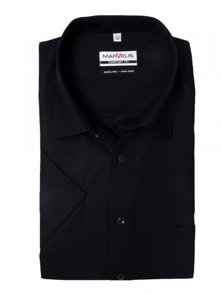 Camicia Marvelis COMFORT FIT UNI POPELINE nero con Nuovo Kent collar in taglio classico