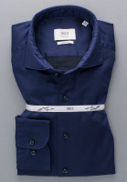 Chemise Eterna SLIM FIT TWILL bleu foncé avec col Italien en coupe étroite