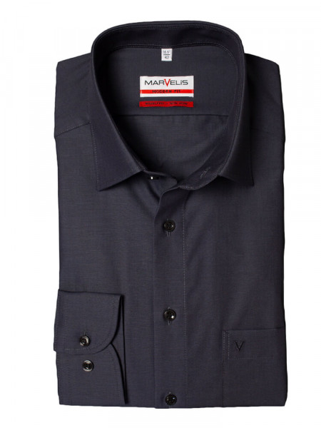 Chemise Marvelis MODERN FIT CHAMBRAY anthracite avec col Nouveau Kent en coupe moderne